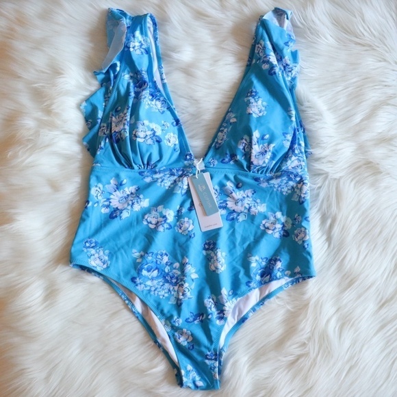 NWT Plus Size Blue Ruffled Floral One Piece Size 2X - Picture 3 of 8